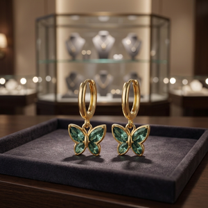 Pendientes de Aro con Mariposa Verde, Chapados en Oro, Plata de Ley 925, con Circonita, Modernos, para Mujer, Regalo para Fiesta - Product Image 2