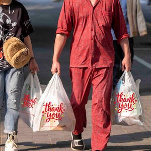 Thank You <b>Bags</b> 50-Pack Large <b>White</b> Plastic With Handles For Grocery Shopping <b>Small</b> Business - Product Image 3