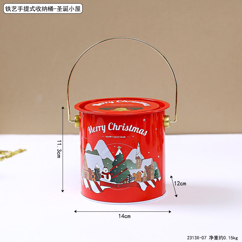 Seau portatif de stockage d'art du fer 2313x-07 -- cottage de Noël