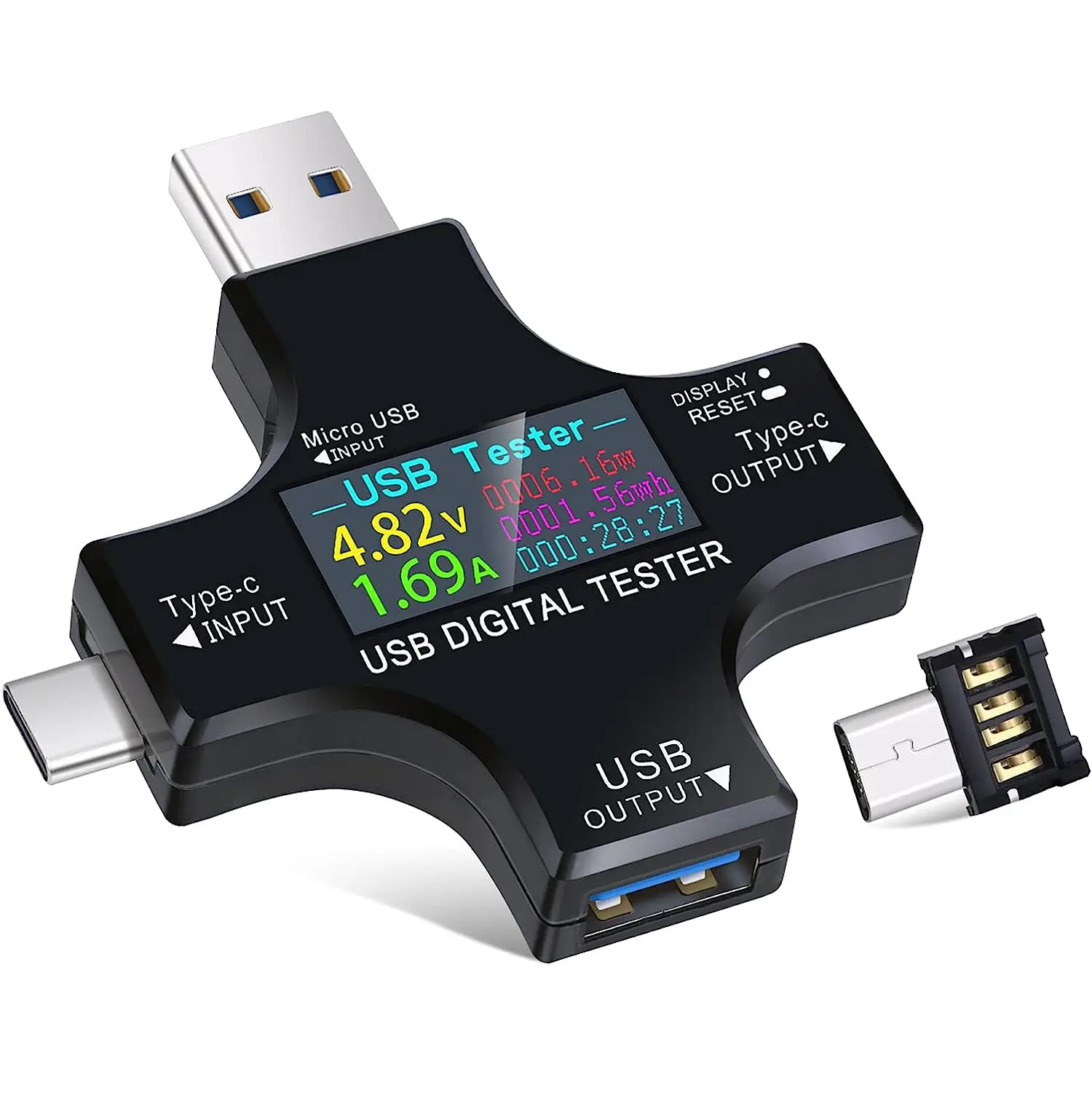 2 في 1 نوع C اختبار USB شاشة ملونة LCD مقياس رقمي USB C الفولتميتر الحالي أمبير فولت مقياس التيار كاشف