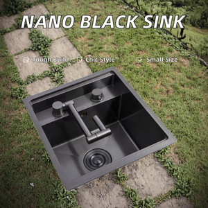 304 <span class=keywords><strong>robinet</strong></span> d'évier de cuisine en acier inoxydable Nano noir dissimulé mélangeur de balcon extérieur petit évier caché - Product Image 3