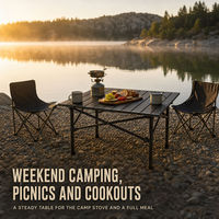 Table de camping pliable d'extérieur légère en acier au carbone avec plateau enroulable et sac de rangement