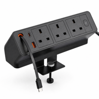 Multiprise de bureau à fixation par pince, avec USB-C PD 20W rétractable, 3 prises CA 13A 3250W, sans perçage, pour montage sur bord de bureau
