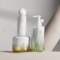 Ensemble d'emballages de luxe personnalisés pour cosmétiques : flacons à capuchon arrondi, pots de crème en plastique, flacons de toner, soins corporels, shampoing, sérum et lotion