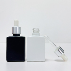 Flat square Rectangle Luxury 15ml 30ml 50ml 100ml Glass Dropper Bottles with Crystal <b>clear</b> Black Collar for Serum Essential Oil - Product Image 3