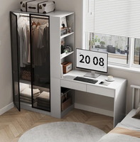 Combinaison moderne et simple de bureau et armoire pour chambre à coucher, petite pièce, personnalisable, demi-bibliothèque, demi-armoire, minimaliste, couleur crème, coulissante
