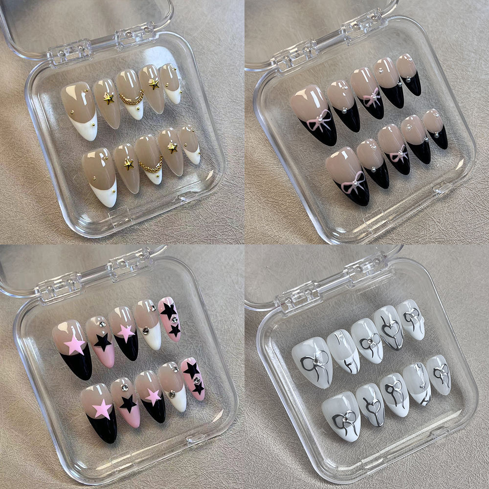 Custom Handmade French Tip Reusable Press on Nails False Nails Wholesale Artificial Fingernails with Packaging Box
