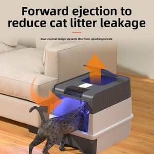 Bac à litière pour chat XXL anti-odeurs, style tiroir, entièrement fermé, avec purificateur d'air à l'ozone rechargeable pour chat - Product Image 2