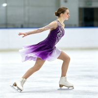 Robe de patinage et de danse pour enfants et adultes, dégradé violet et blanc, manches longues en maille, dos découpé avec strass, pour compétition et spectacle de patinage sur glace