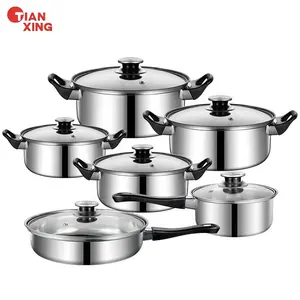 Tiansing 도매 12pcs 스테인레스 스틸 논스틱 스톡 냄비 냄비 요리 냄비 및 팬 조리기구 캐서롤 세트