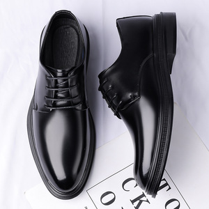 Chaussures habillées en cuir pour hommes, bout pointu, talon dissimulé de 6 cm, pour le bureau et la carrière, noires, taille 783 - Product Image 1