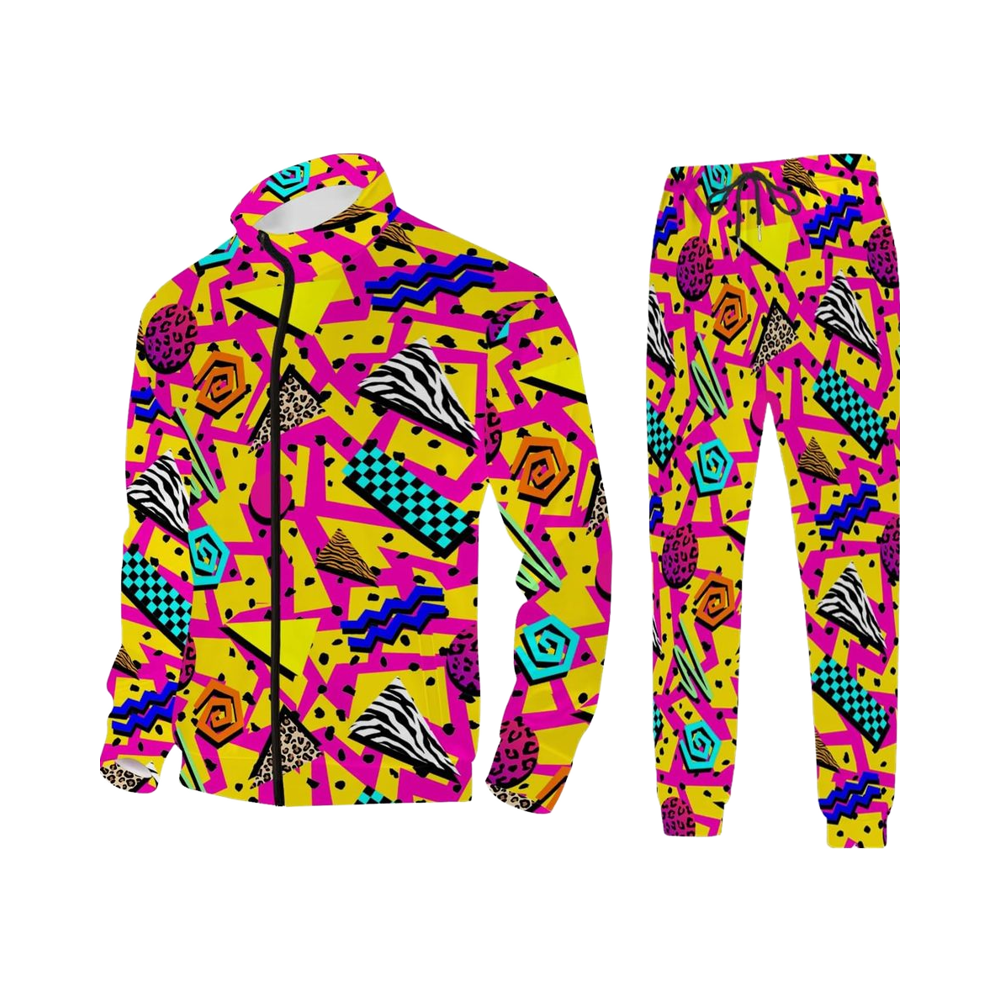 Men's 80s 90s Vintage Track Suit Zipper Sweatshirt and Joggers Sweatpants  Set Custom Pattern Tracksuit for Parties