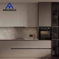 AMAZBUILD Unité de cuisine et salle à manger de luxe, style Shaker, en PVC, menuiserie complète, armoires de cuisine modulaires en acrylique, personnalisées, modernes, avec plan de travail en pierre de quartz