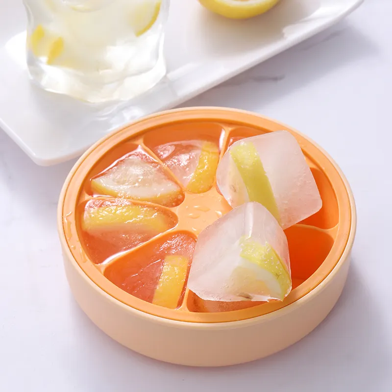 Bandeja de cubitos de hielo con forma de limón de círculo completo de 8 rejillas de grado alimenticio con tapa