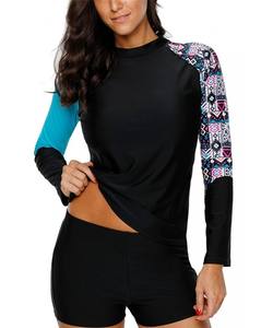 Maillot de bain de surf respirant à manches longues pour femme, 2 pièces, avec logo sur le devant - Product Image 2