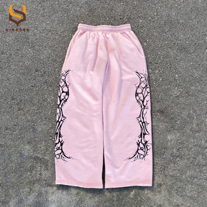 Pantalones de chándal anchos de felpa gruesa vintage con logo personalizado para hombre, estampados lateralmente, estilo casual, joggers, pantalones de pista - Product Image 2