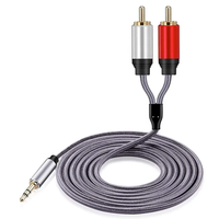 3,5 mm TRS Erkek - Çift 2RCA Erkek Koaksiyel Bükümlü Çift Kablo, Altın Kaplama Konnektörler ve PVC Kılıf ile Cep Telefonu Hoparlörü Kullanımı için