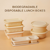 Boîtes alimentaires jetables personnalisées NEWRAY avec logo, 350 ml, 450 ml, 750 ml, 1000 ml, rondes, en amidon de maïs et canne à sucre, biodégradables