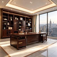 LBZ-322X Nouveau bureau de direction de style chinois en bois Wujin avec relief paysager et fonction table d'appoint/plateau à thé