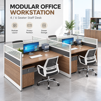 Poste de travail de bureau modulaire moderne 4-6 places, bureau de personnel, bureau informatique avec cloison et tiroir