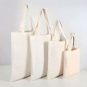 Bolsas de Compras Reutilizables Baratas con Logotipo Personalizado al por Mayor, Bolsa de Mano de Lona de Algodón Blanca Lisa para Mujer con Personalización - Product Image 1