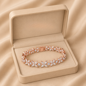 Elegante Brazalete de Tenis Dorado con Diamantes Florales, Diseño de Racimo de Flores con Corte Marquesa, Joyería de Lujo, Regalo para Mujer - Product Image 5