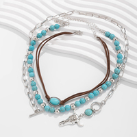 3 Pcs/Set Vintage Turquoise CCB Perles Ox Head Pendentif Collier pour Femmes Trendy Ladies Stacked Choker Fashion Jewelry Accessories
