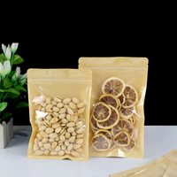 Brun un côté transparent refermable fenêtre en plastique papier Kraft fond plat fermeture éclair sac collations café thé parfumé cadeaux pochettes