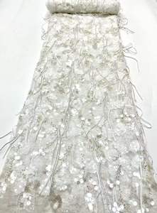 アンティークゴールドチュールメッシュスパンコールタッセルビーズ刺繍生地、豪華装飾ブライダルクチュール、複数色在庫あり、迅速配送 - Product Image 4