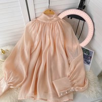 Femme Tops Fashion Design Sense Niche All-Match Shirt Gentle Wind Puff Sleeve Top Women Elegant Blouse
