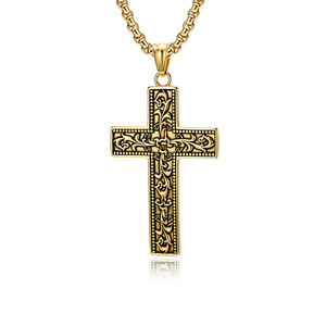 yunnique street style gothic vine cross necklace for men, niche literary retro <b>titanium</b> steel sweater <b>chain</b> pendant - Product Image 5