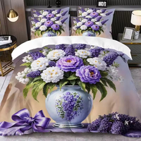 Parure de lit moderne 3 pièces en polyester anti-boulochage, imprimée numériquement 3D/5D, motif floral, taille Queen, 200 fils/cm², personnalisable pour hôtel et maison