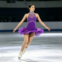 Robe de patinage artistique violette à dos nu profond avec strass et jupe en maille pour filles et adultes, idéale pour la compétition et les spectacles
