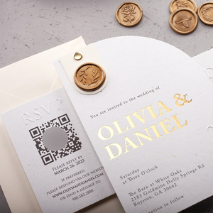 Tarjeta de Invitación Personalizada con Lámina Dorada en Forma de Medio <span class=keywords><strong>Arco</strong></span>, Invitaciones de Boda con Fecha Grabada, Juego de Invitaciones Elegantes para Fiesta de Matrimonio - Product Image 2