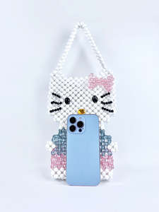 Black <b>White</b> Cute Candy Style Handmade Woven Bead Chains Soft Durable <b>Bag</b> Birthday Gift Girlfriend <b>Hand</b> Held Totes - Product Image 4