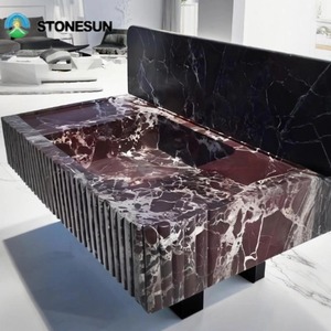StoneSun naturale Rosso Levanto in marmo nero lavello a parete in vetro lavabo da bagno strumento per la stanza della polvere da cucina - Product Image 6