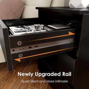 Đầu giường Bộ 2 đầu giường màu đen với 3 ngăn kéo, Bàn đầu giường màu đen đứng cho phòng ngủ với tay cầm cut-out - Product Image 5