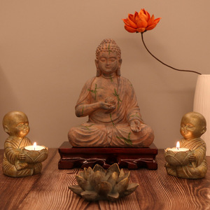 Statua di Buddha in Stile Zen, Piccolo Monge, Ornamento Decorativo per Scrivania, Ingresso, Soggiorno e Vetrina del Vino - Product Image 4