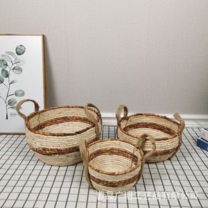 Handmade Woven Storage <b>Baskets</b> Round With Handles For <b>Bread</b> Fruit Snacks Living Room Tabletop Use - Product Image 1