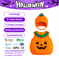 Costume de citrouille Jack O'Lantern pour bébé et tout-petit, ensemble 2 pièces en polaire avec gilet et chapeau, tenue mignonne pour Halloween
