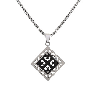 Chinese Style <b>Titanium</b> Steel Hollow Floral Square Pendant Necklace Men's Sweater <b>Chain</b> Geometric Design - Product Image 5