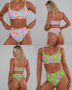 Costumi da bagno stile 2025 personalizzati con lacci da bagno da ragazza con stampa costume da bagno brasiliano con stampa floreale costumi da bagno Bikini sportivi - Product Image 1
