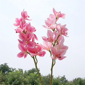 Alta Qualidade 10 Cabeças Brancas Grandes Orquídeas Flores Artificiais Real Toque Cymbidium Orquídeas Planta Arranjo de Casamento Centerpieces - Product Image 2