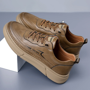 Sneakers en cuir rétro pour homme, bout rond, à enfiler, semelle en caoutchouc antidérapante, chaussures de marche - Product Image 4
