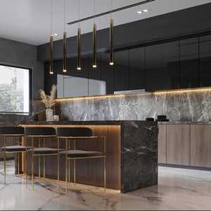 Conjunto de unidad de cocina de almacenamiento de madera contrachapada de superficie de grano de madera maciza de Isla de lujo - Product Image 6