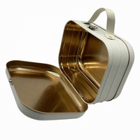 Boîte de rangement portable en fer blanc avec fermoir, carrée, pour cosmétiques, impression offset, vente en gros