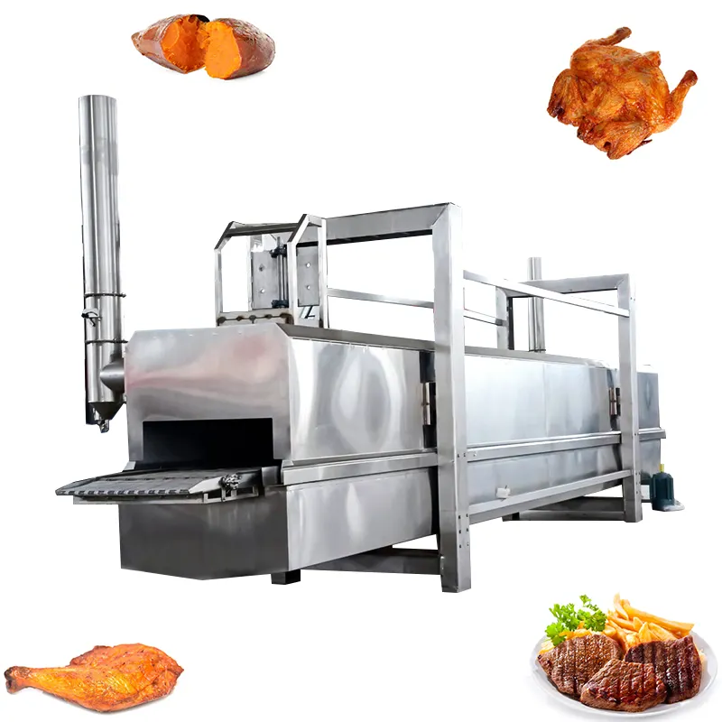 LONKIA 식품 등급 SUS316 자동 로스팅 머신 터널 고기 찜 로스팅 라인 치킨 스테이크 로스팅 흡연 기계