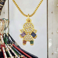 Collier pendentif chaîne à maillons en zircon QIKU plaqué or 18 carats, cadeau unisexe pour la fête des enfants, accessoires tendance