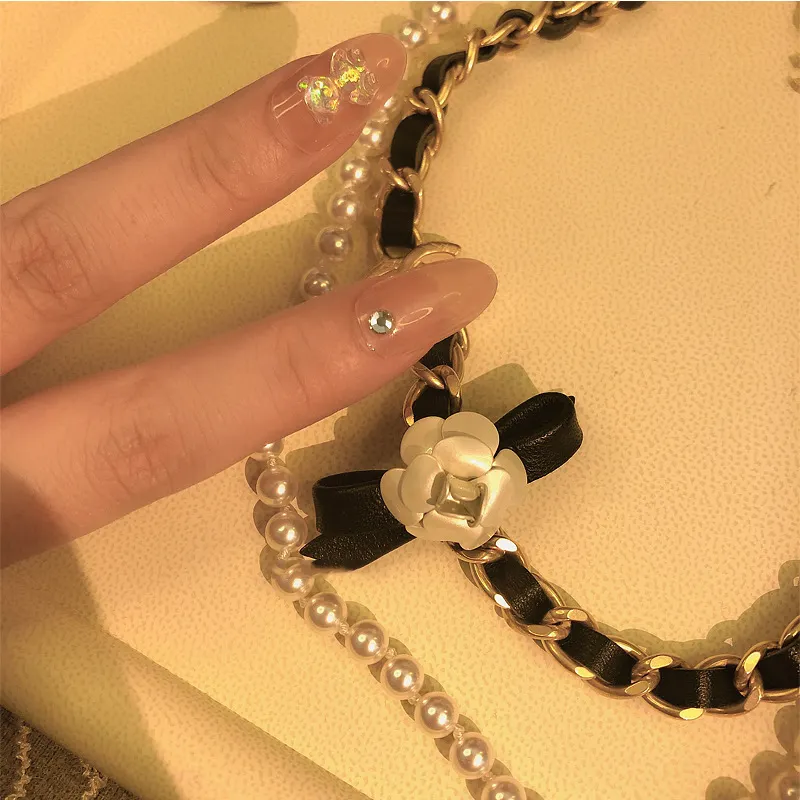 Conjunto de collares y pulseras de canal para mujer, gargantilla de perlas chapadas en oro de 18k, joyería de lujo con broche de letras cc