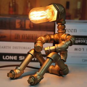 American Retro Industrial Style <b>Table</b> <b>Lamp</b> Creative Robot Design Desk Light Water Pipe Small Bar Metal Shade Simple for <b>Study</b> - Product Image 3